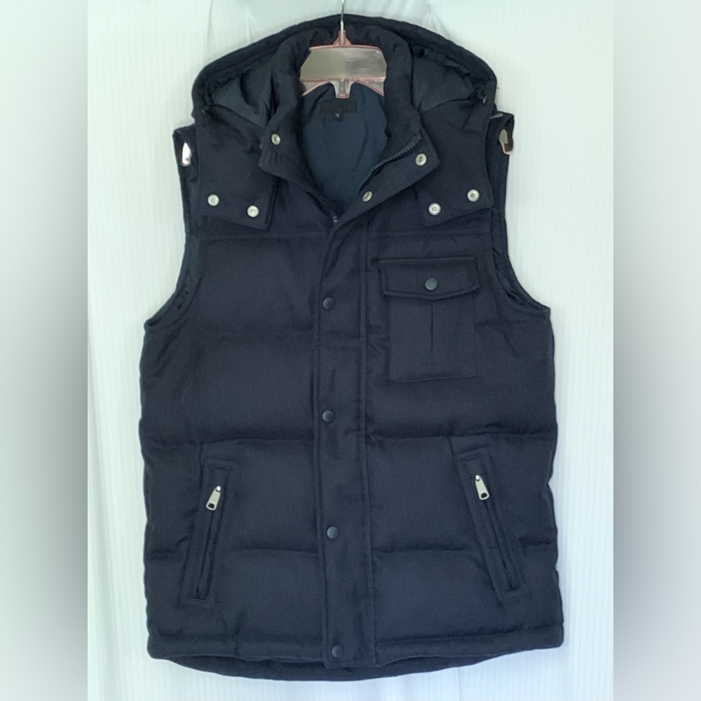 Lativ Puffer Vest Down Fill Detachable Hood Double Closure 4 Pockets Navy Small